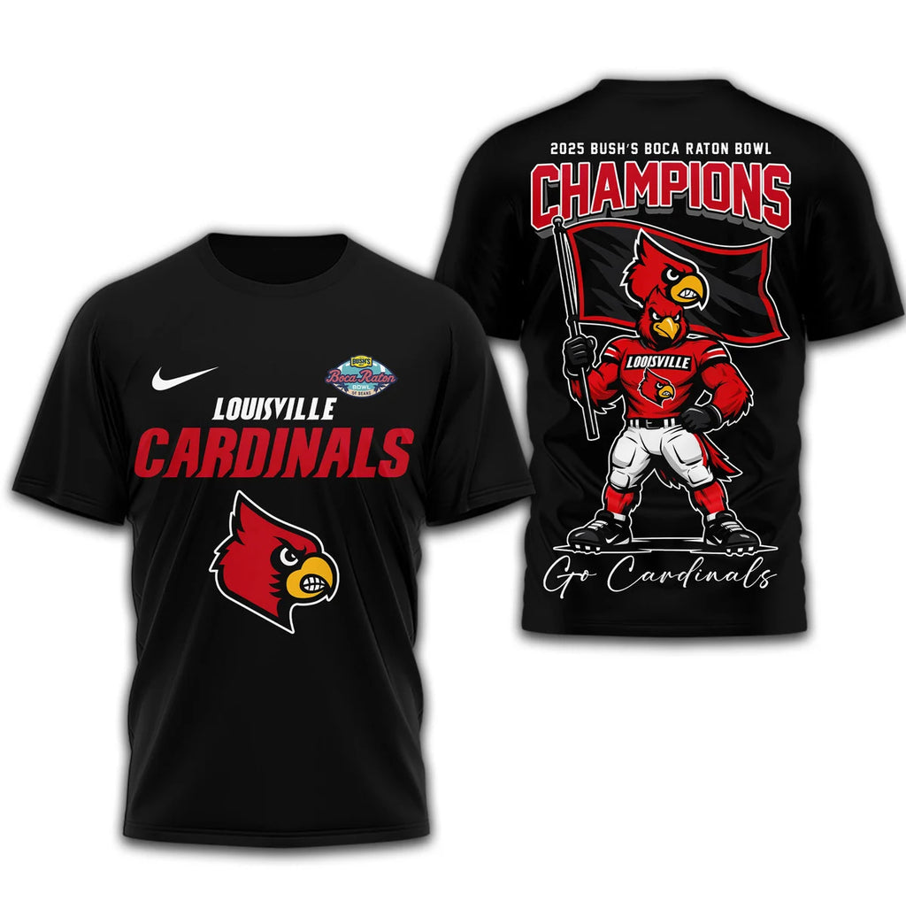 Louisville Cardinals Premium NCAA 2025 Bush Boca Raton Bowl Champions 3D Shirt - LeagueLockerGear
