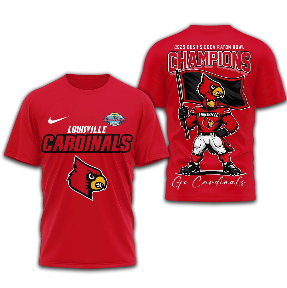 Louisville Cardinals Premium NCAA 2025 Bush Boca Raton Bowl Champions 3D Shirt - LeagueLockerGear