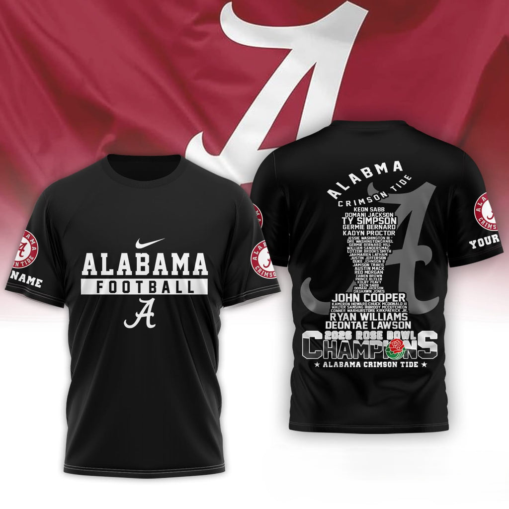 Alabama Crimson Tide 2025 Rose Bowl Champions Roster Custom Name T-Shirt - LeagueLockerGear