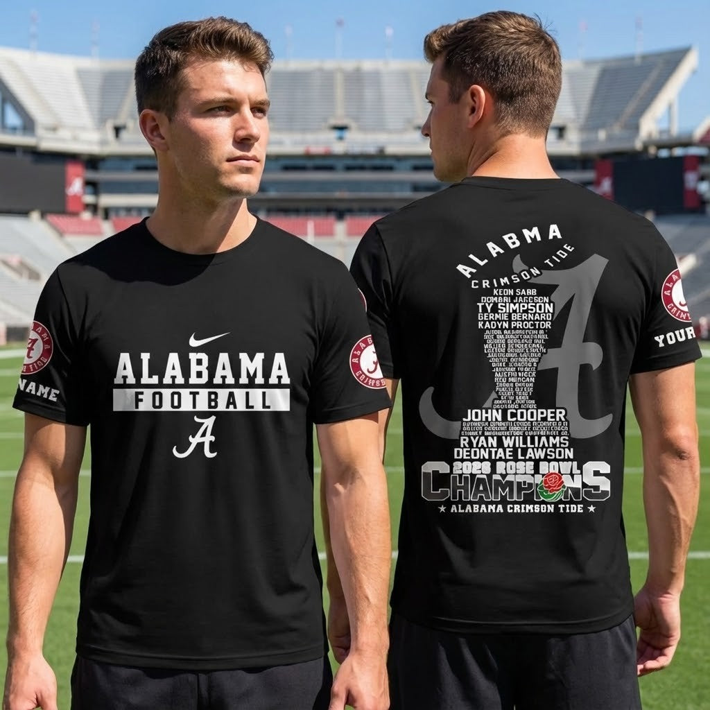 Alabama Crimson Tide 2025 Rose Bowl Champions Roster Custom Name T-Shirt - LeagueLockerGear