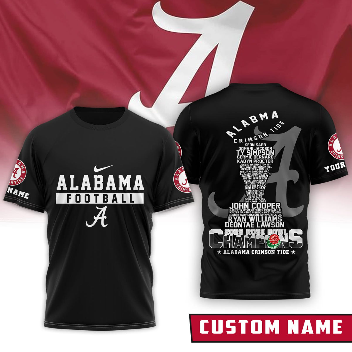 Alabama Crimson Tide 2025 Rose Bowl Champions Roster Custom Name T-Shirt - LeagueLockerGear