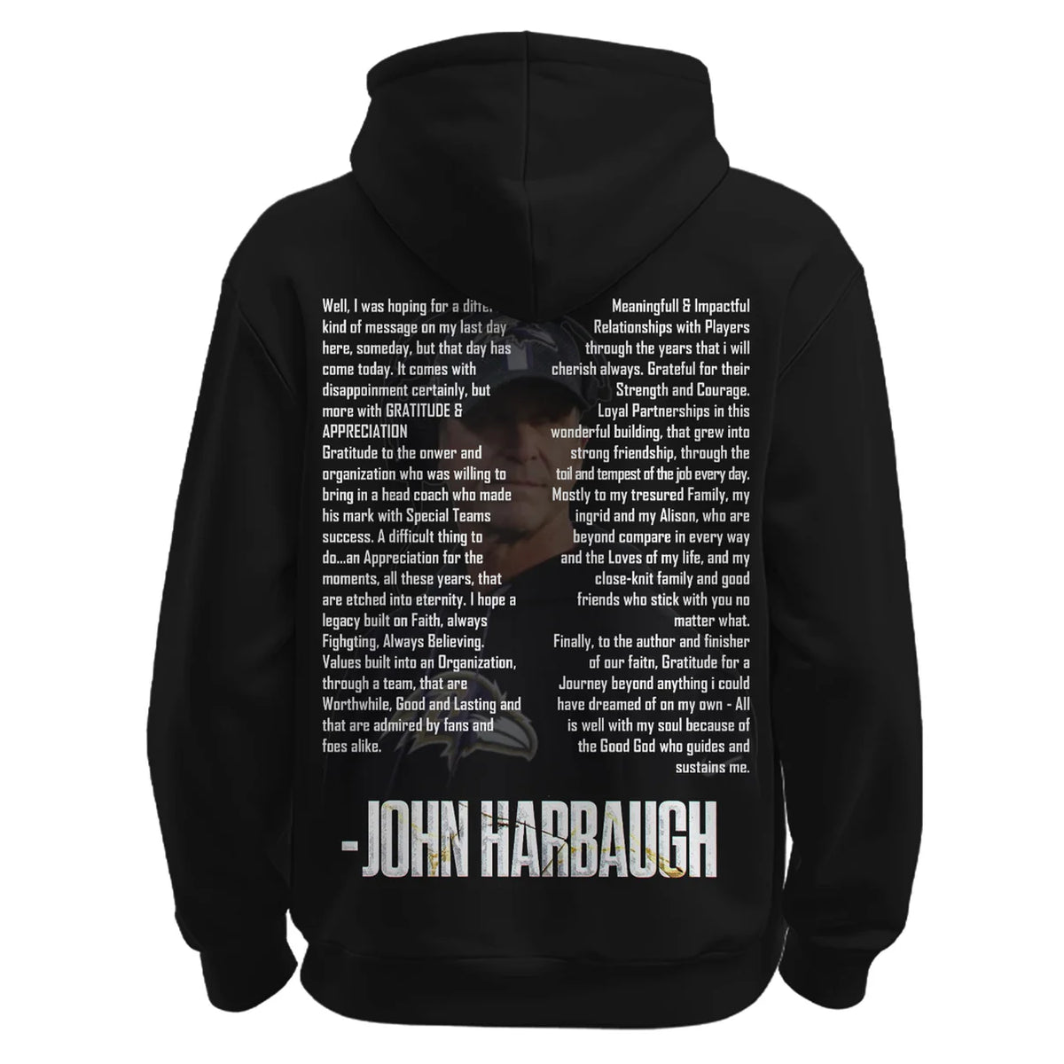 Baltimore Ravens Thank You John Harbaugh Signature Hoodie - LeagueLockerGear