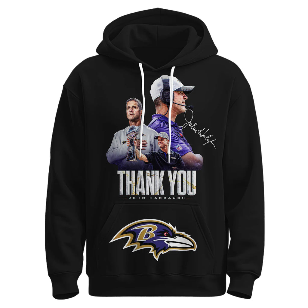 Baltimore Ravens Thank You John Harbaugh Signature Hoodie - LeagueLockerGear