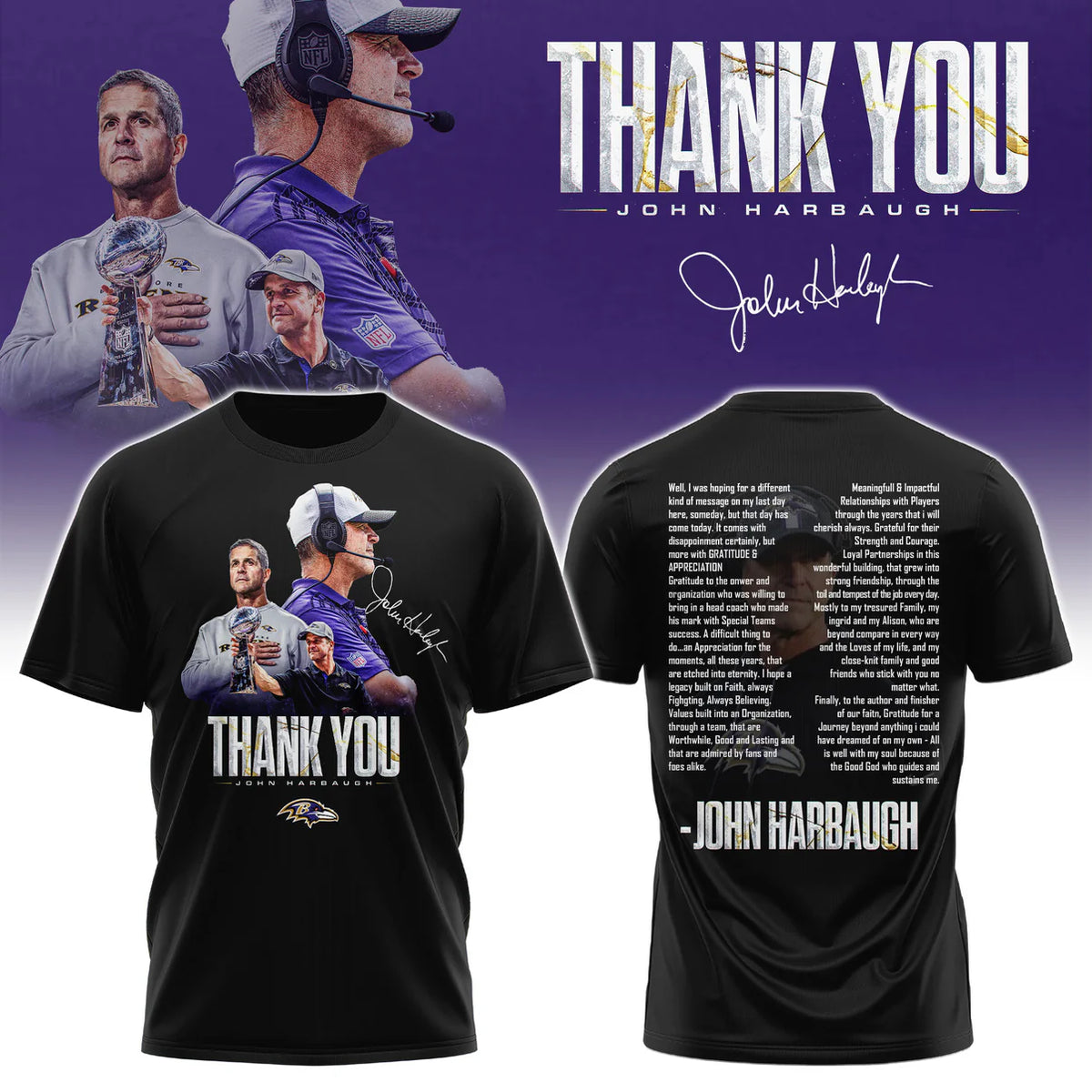 Baltimore Ravens Thank You John Harbaugh Signature T-Shirt - LeagueLockerGear