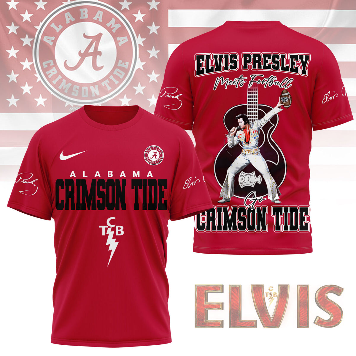 Alabama Crimson Tide x Elvis Presley Football Jersey T-Shirt - LeagueLockerGear