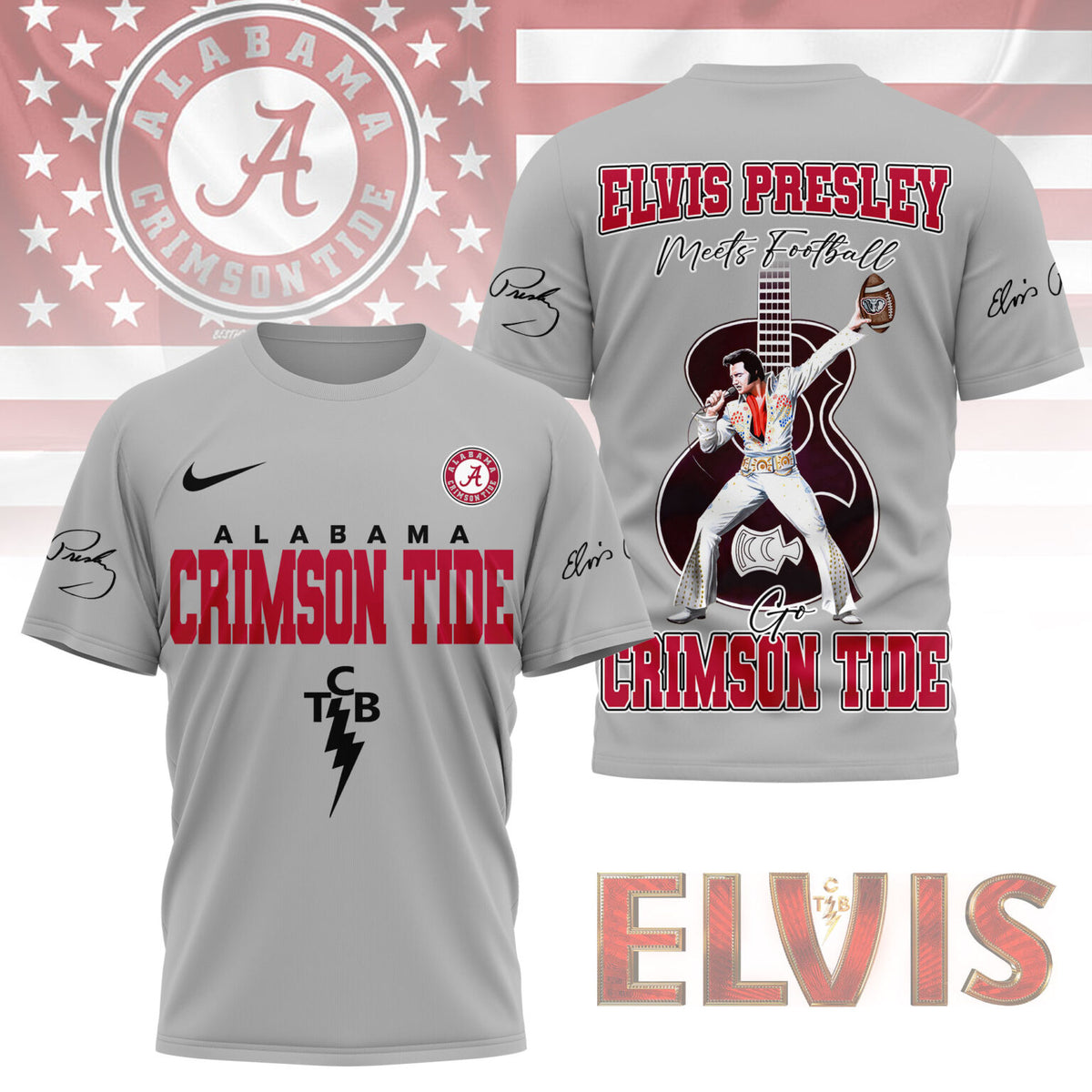 Alabama Crimson Tide x Elvis Presley Football Jersey T-Shirt - LeagueLockerGear