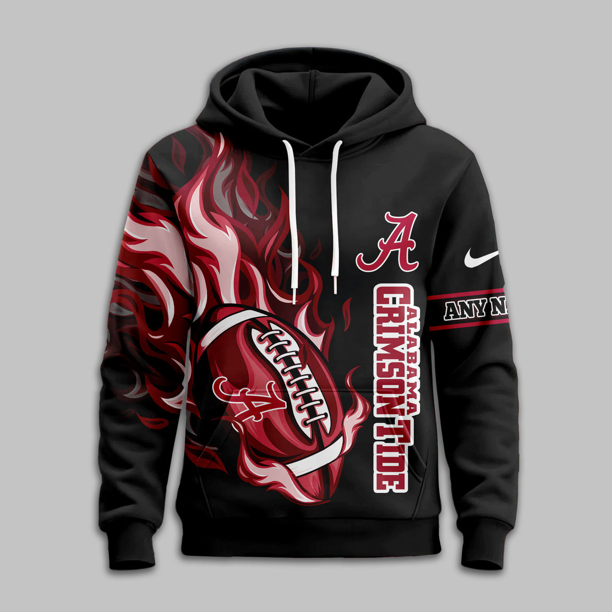 Alabama Crimson Tide Personalized Roll Tide Flaming Football 3D Hoodie - LeagueLockerGear