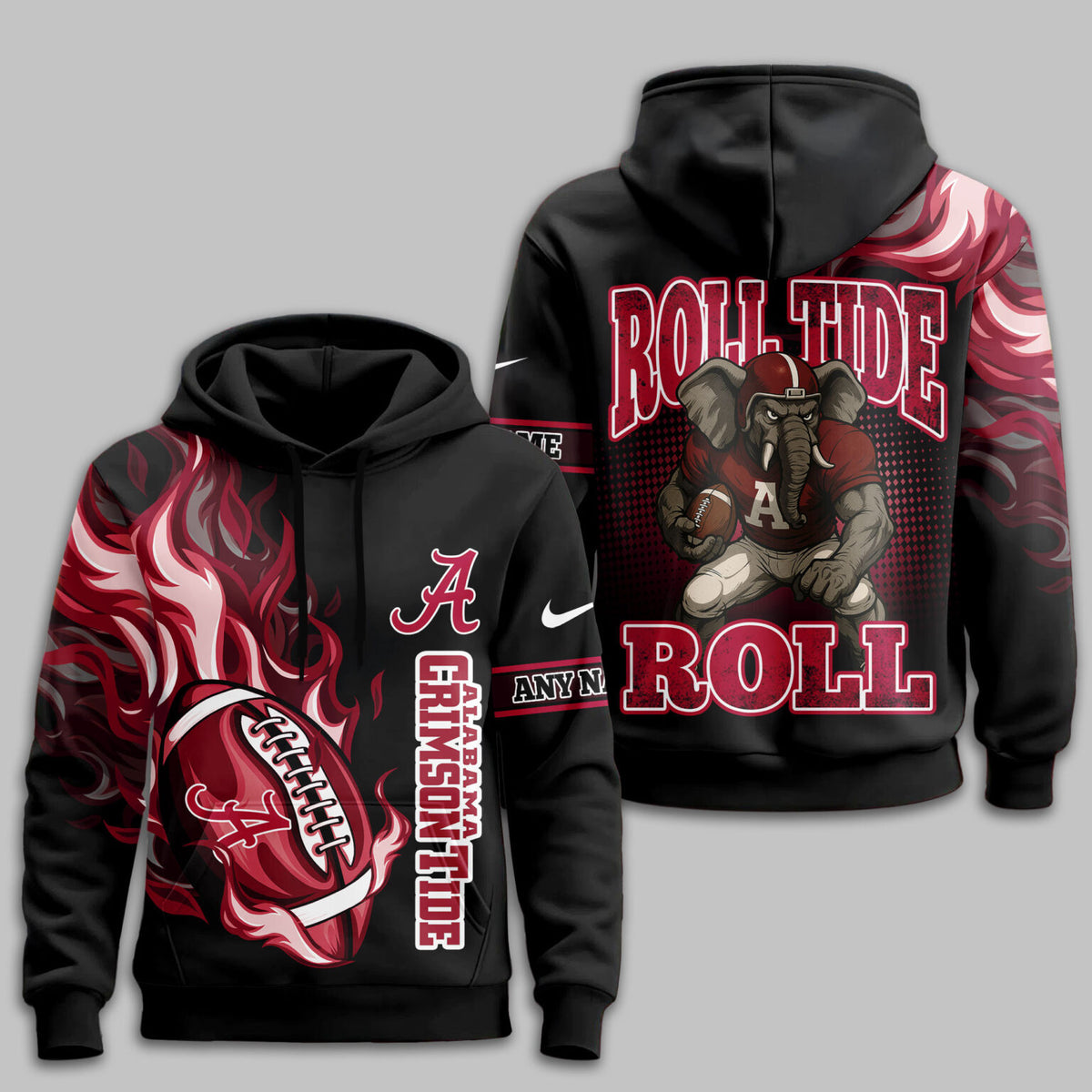 Alabama Crimson Tide Personalized Roll Tide Flaming Football 3D Hoodie - LeagueLockerGear