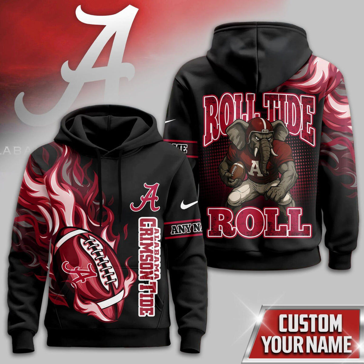 Alabama Crimson Tide Personalized Roll Tide Flaming Football 3D Hoodie - LeagueLockerGear