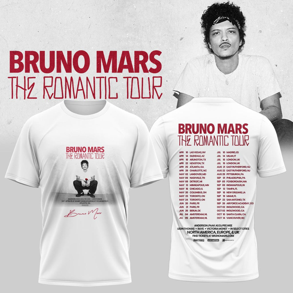 Bruno Mars The Romantic Tour Dates T-Shirt - LeagueLockerGear
