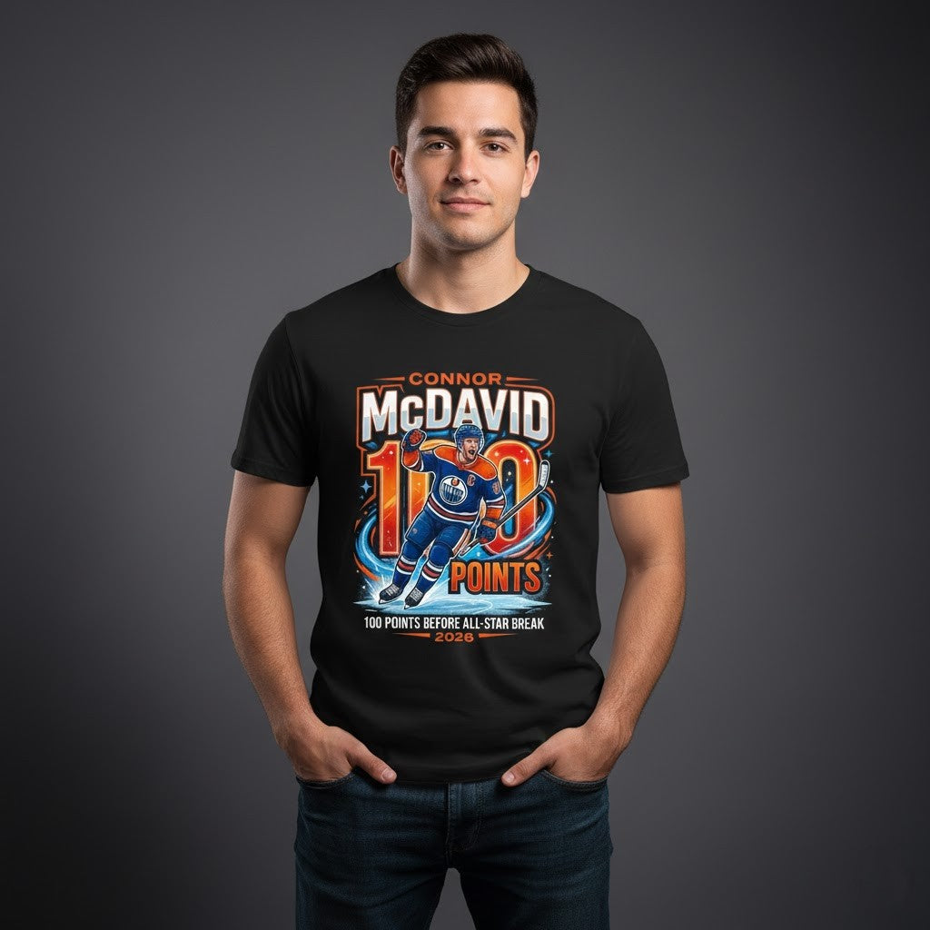 Connor McDavid 100 Points Before All-Star Break 2026 T-Shirt - LeagueLockerGear