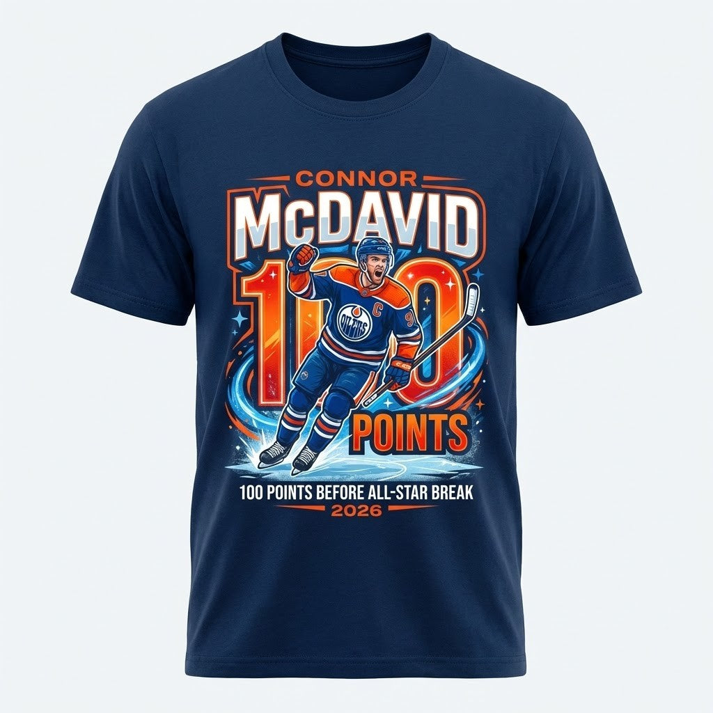 Connor McDavid 100 Points Before All-Star Break 2026 T-Shirt - LeagueLockerGear