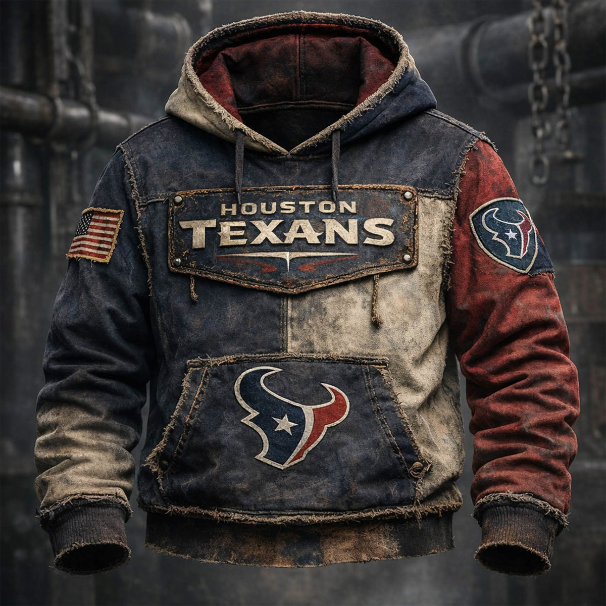 Houston Texans Rugged Leather Style Hoodie - LeagueLockerGear