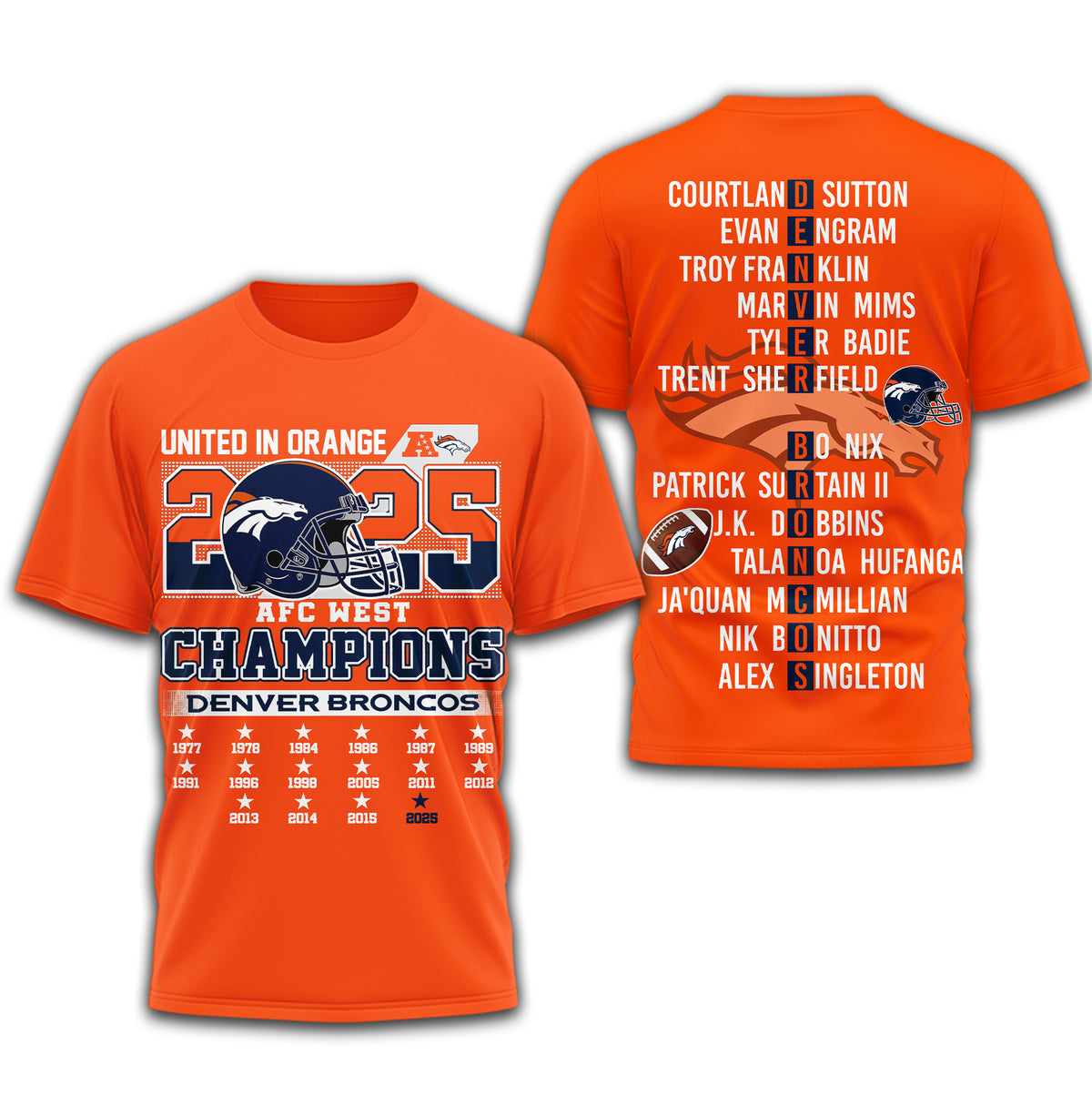 Denver Broncos 2025 AFC West Champions Roster T-Shirt - LeagueLockerGear