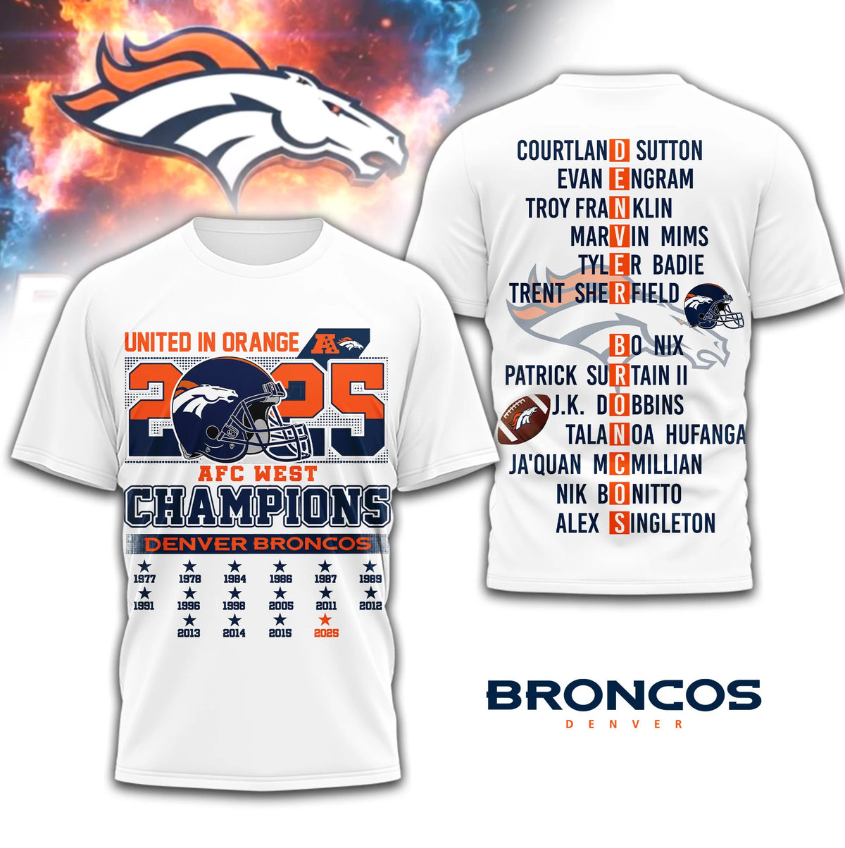 Denver Broncos 2025 AFC West Champions Roster T-Shirt - LeagueLockerGear