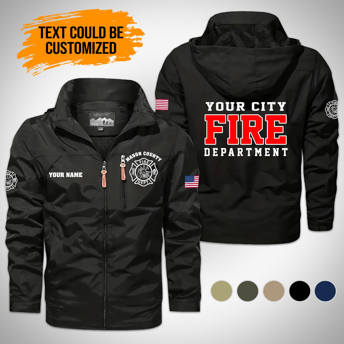 Personalized Name Love Firefighter Men Detachable Hat Waterproof Jacket - LeagueLockerGear