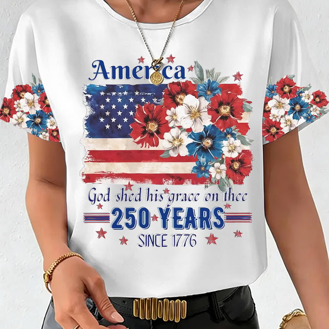 America 250 Years Since 1776 Floral Flag T-Shirt - LeagueLockerGear