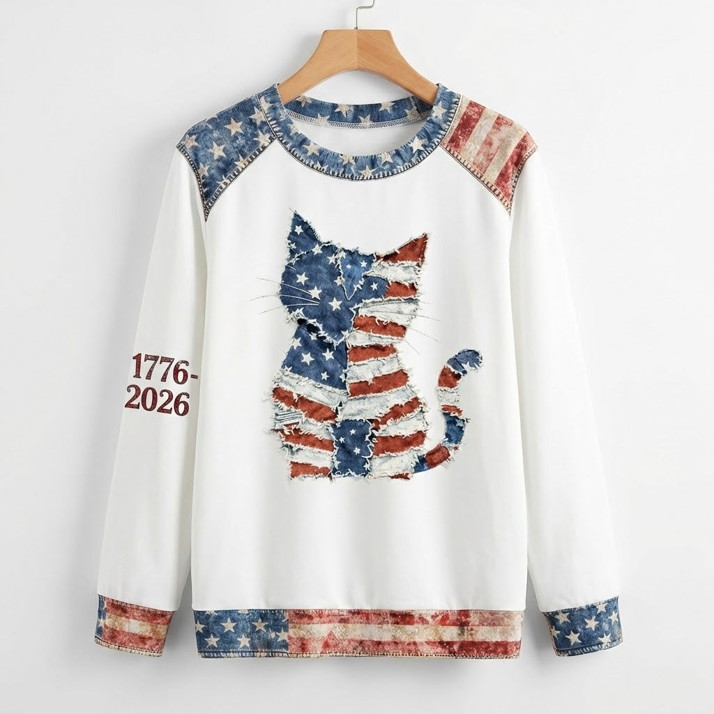 American Flag Cat 250th Anniversary 1776-2026 Sweatshirt - LeagueLockerGear