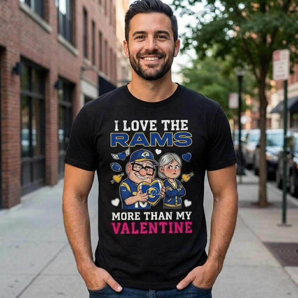 Los Angeles Rams Up Movie Characters I Love The Rams More Than My Valentine T-Shirt - LeagueLockerGear