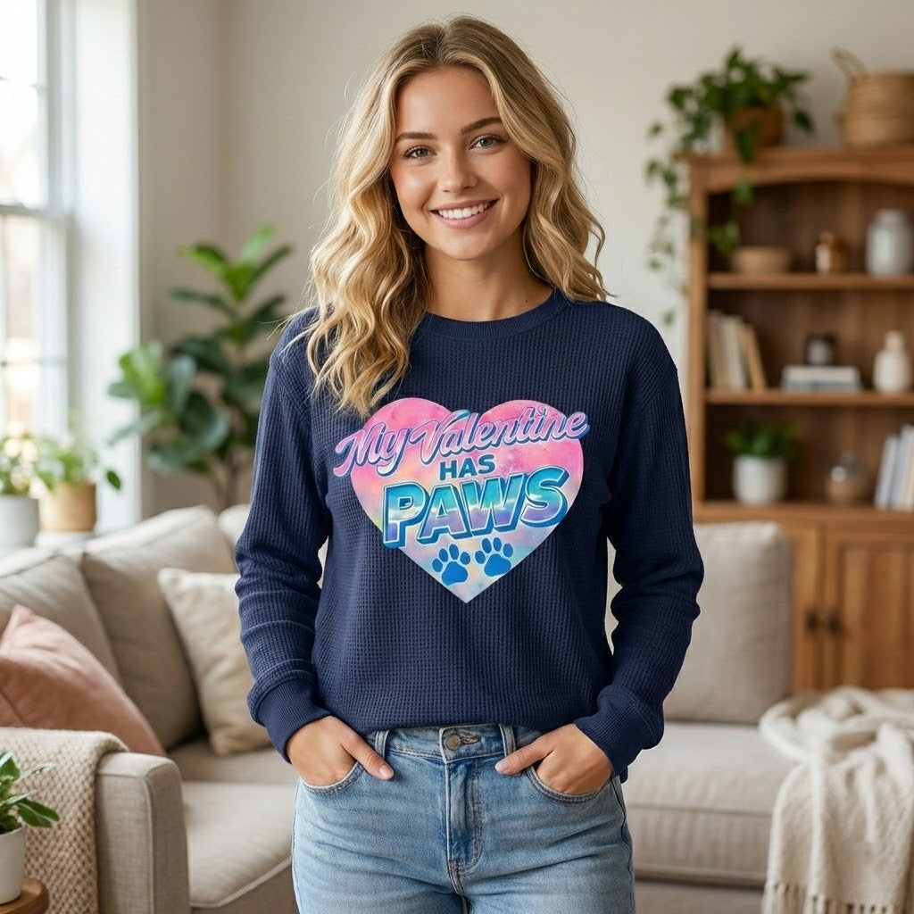 My Valentine Has Paws Waffle Knit Sweatshirt - LeagueLockerGear