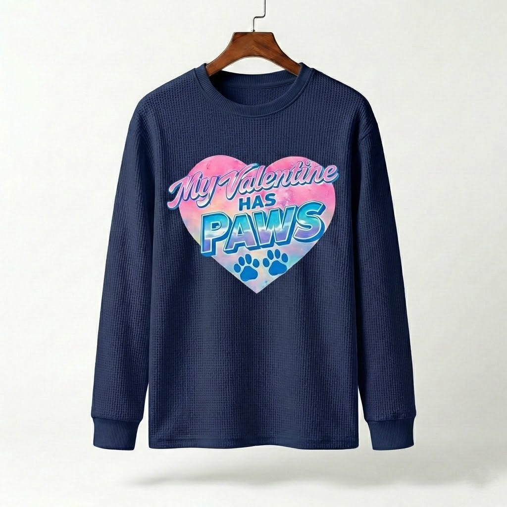 My Valentine Has Paws Waffle Knit Sweatshirt - LeagueLockerGear