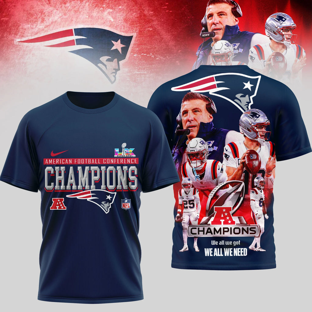 New England Patriots American Football Conference Champions Super Bowl LIX T-Shirt - LeagueLockerGear