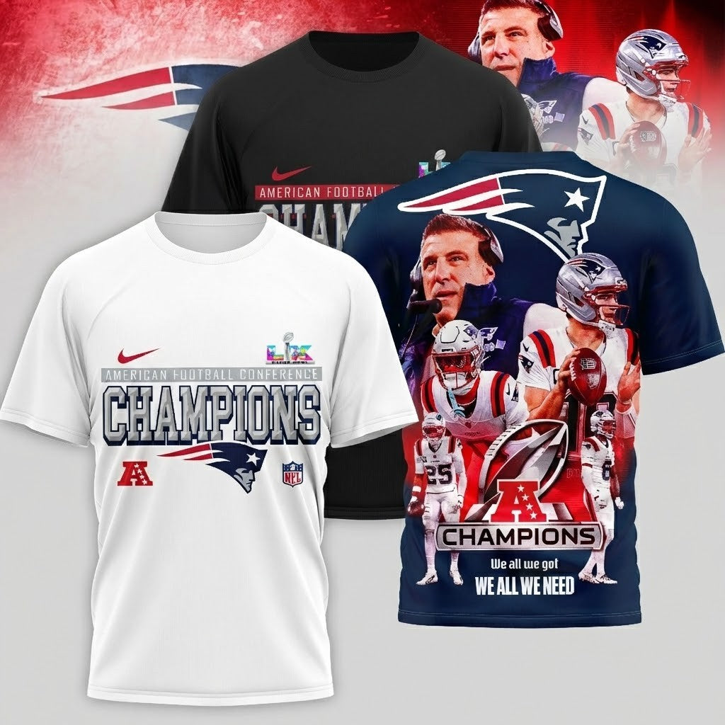New England Patriots American Football Conference Champions Super Bowl LIX T-Shirt - LeagueLockerGear