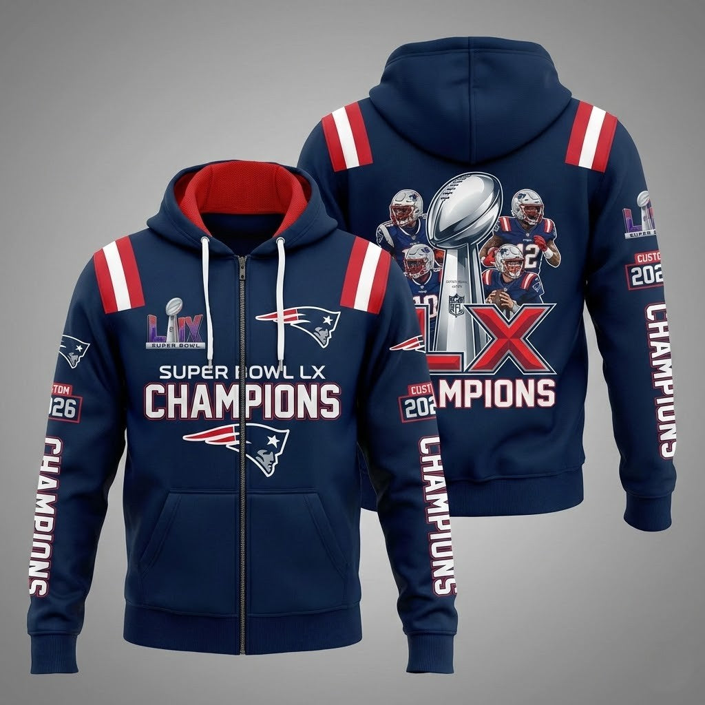 New England Patriots Super Bowl LX Champions Zip Hoodie - LeagueLockerGear