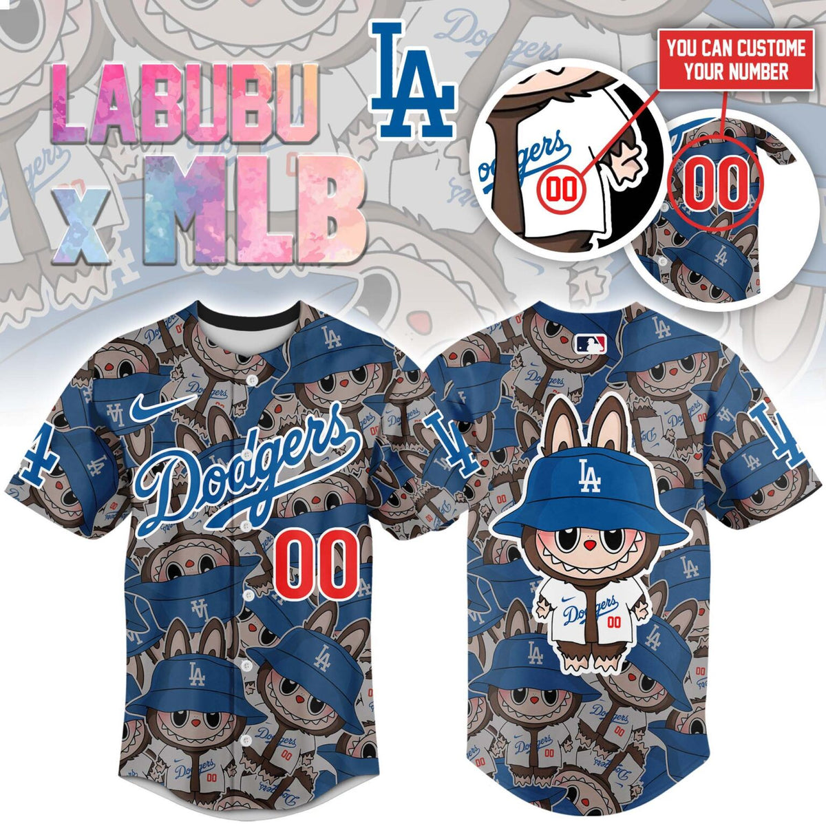 Los Angeles Dodgers Labubu X MLB Custom Baseball Jersey - LeagueLockerGear