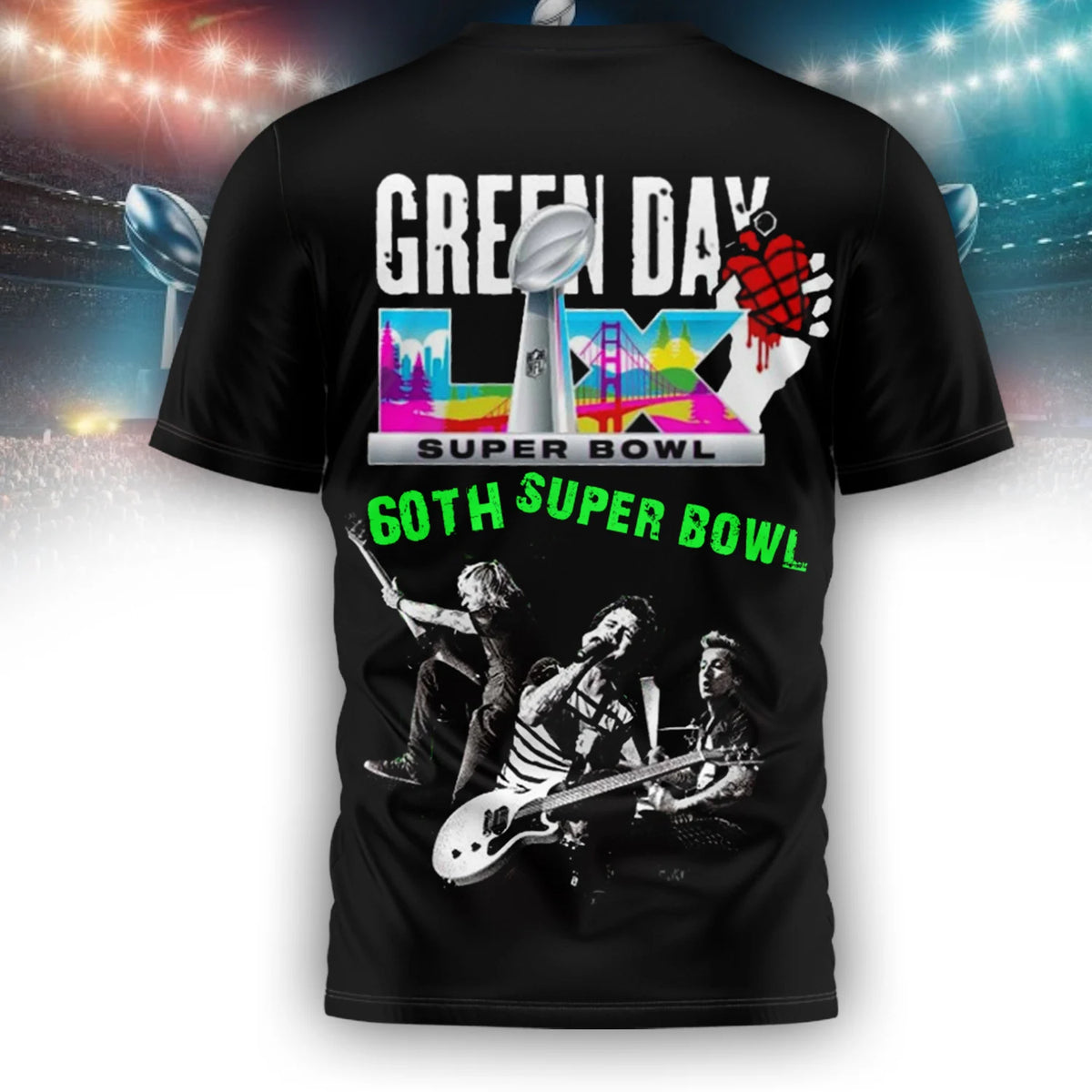 Green Day Super Bowl 60th Anniversary T-Shirt - LeagueLockerGear