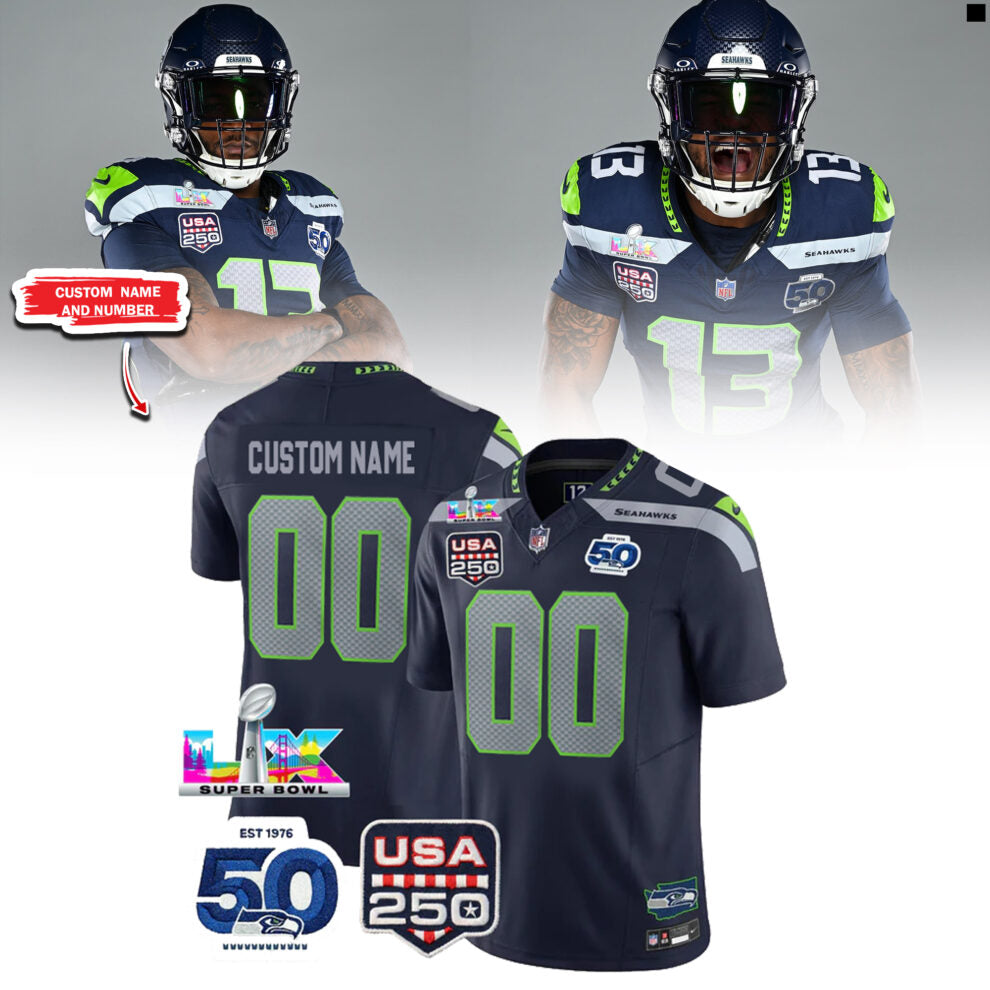 Seattle Seahawks 50th Anniversary Super Bowl LIX Custom Jersey - LeagueLockerGear