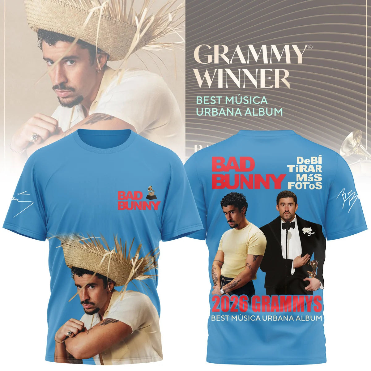 Bad Bunny 2026 Grammys Winner Best Música Urbana Album T-Shirt - LeagueLockerGear