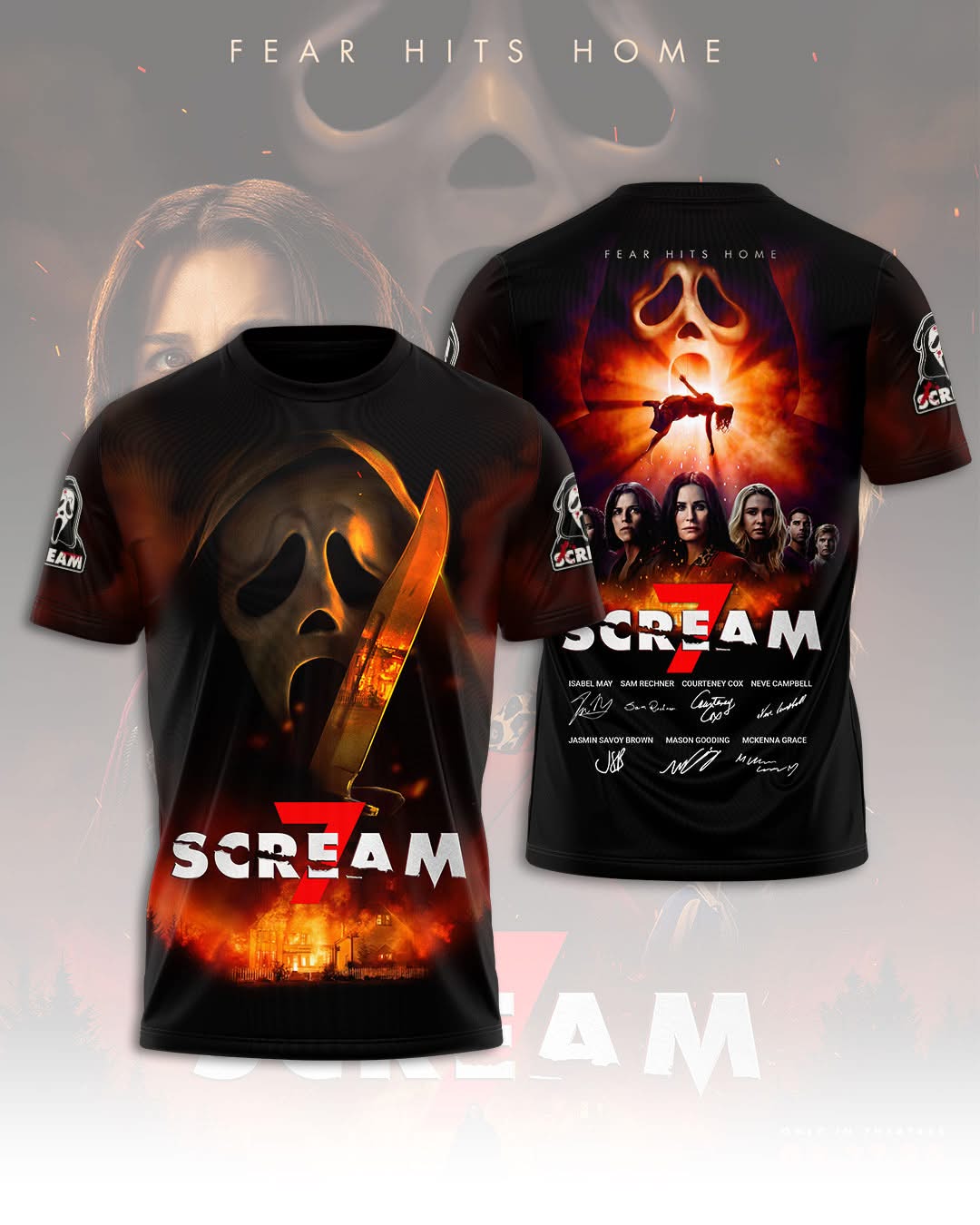 Scream 7 Fear Hits Home Cast Signatures 3D T-Shirt - LeagueLockerGear