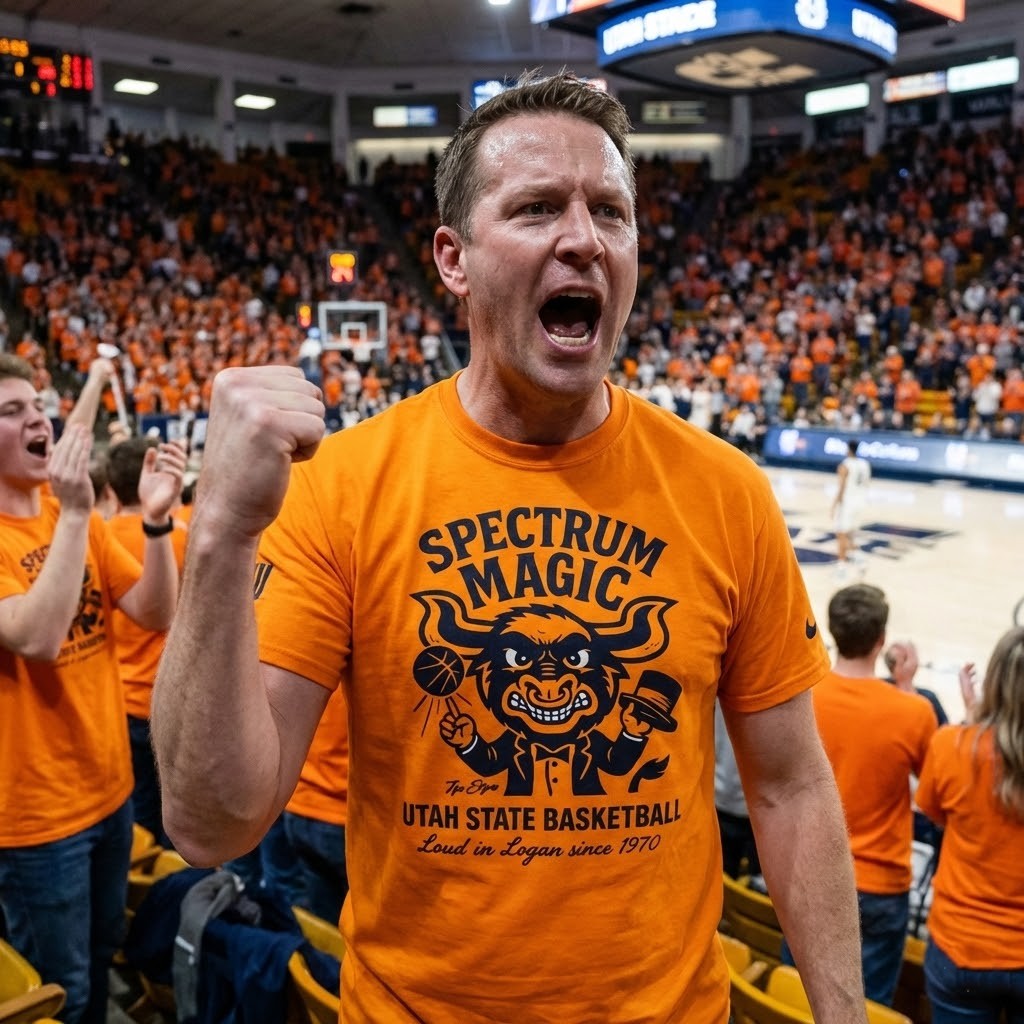 Utah State Basketball Spectrum Magic Loud in Logan since 1970 T-Shirt - LeagueLockerGear