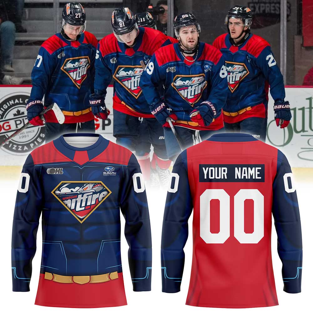 Windsor Spitfires Superman Superhero Night Hockey Jersey - LeagueLockerGear