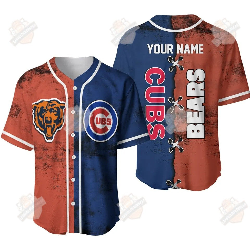 Chicago Cubs Chicago Bears Custom Name Baseball Jersey - LeagueLockerGear