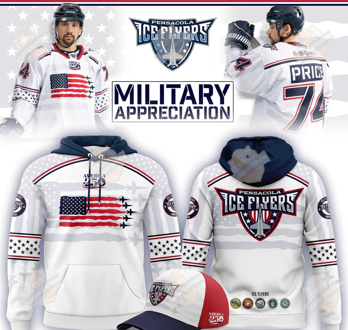 Pensacola Ice Flyers Military Appreciation America 250 Hoodie - LeagueLockerGear
