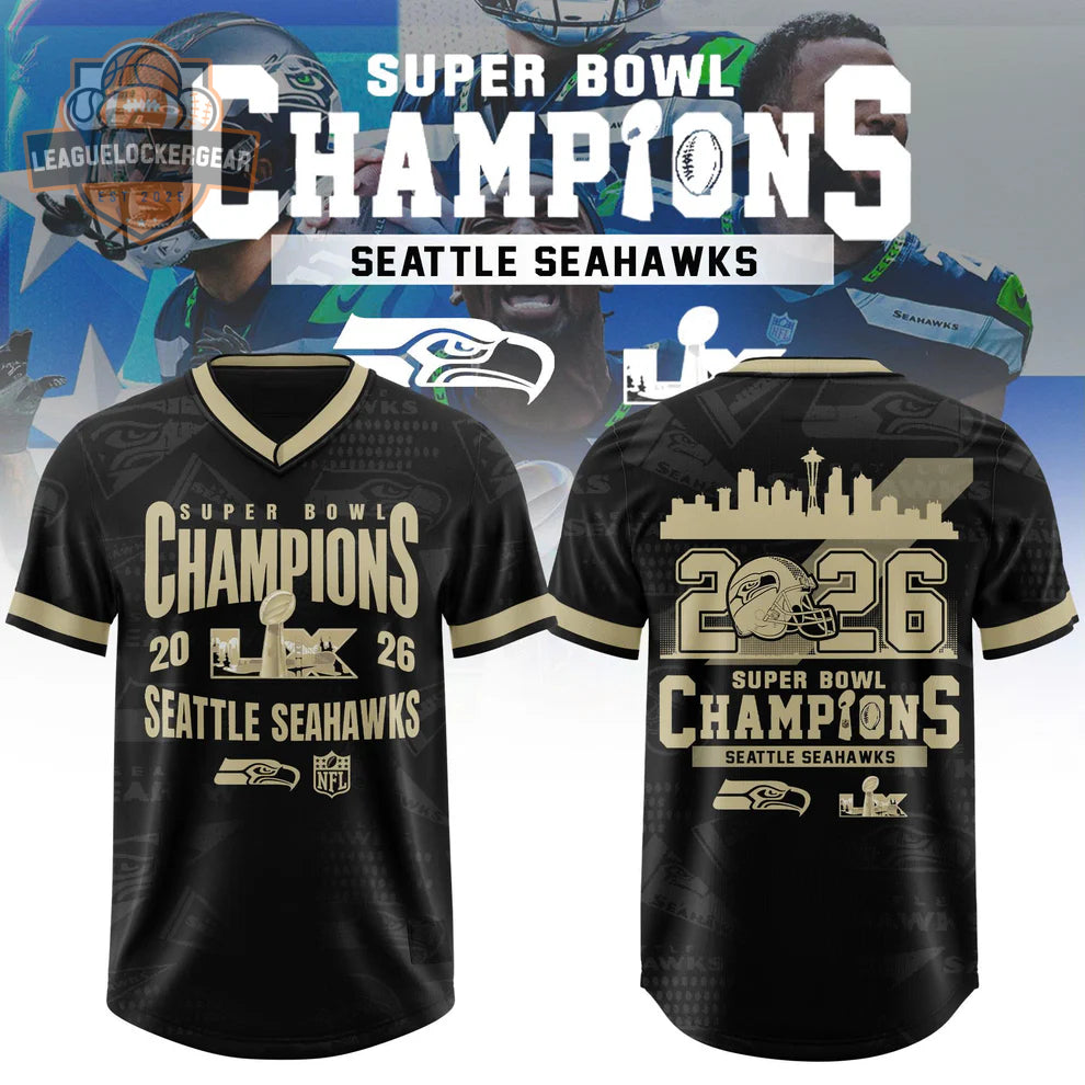 Seattle Seahawks Super Bowl LX 2026 Champions Baseball Jersey - LeagueLockerGear