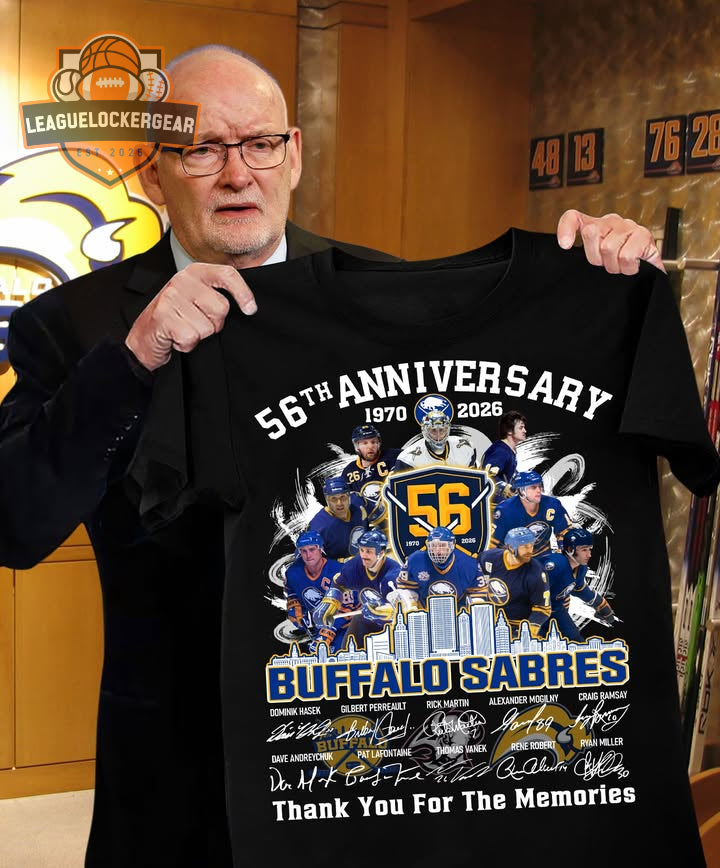Buffalo Sabres 56th Anniversary 1970-2026 Thank You For The Memories Signatures T-Shirt - LeagueLockerGear