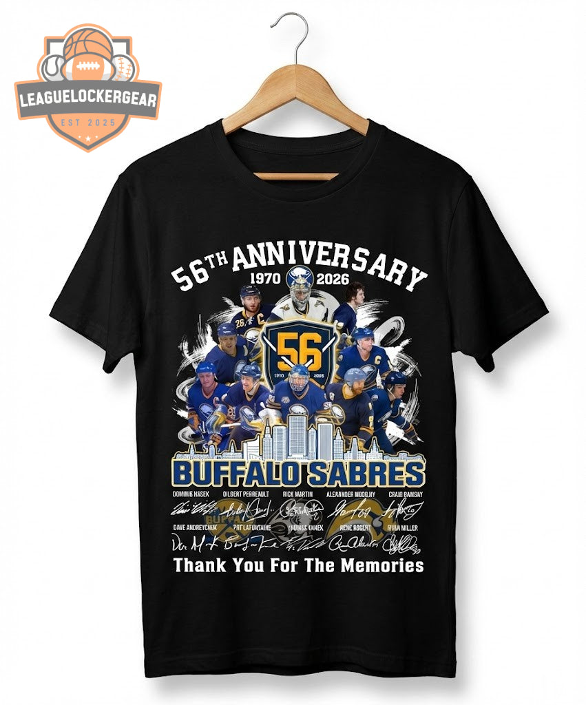 Buffalo Sabres 56th Anniversary 1970-2026 Thank You For The Memories Signatures T-Shirt - LeagueLockerGear