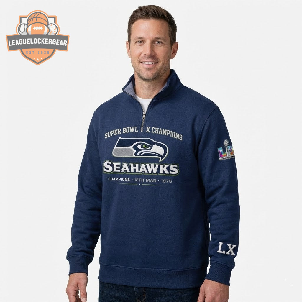 Seattle Seahawks Super Bowl LX Champions Quarter-Zip Sweatshirt - LeagueLockerGear