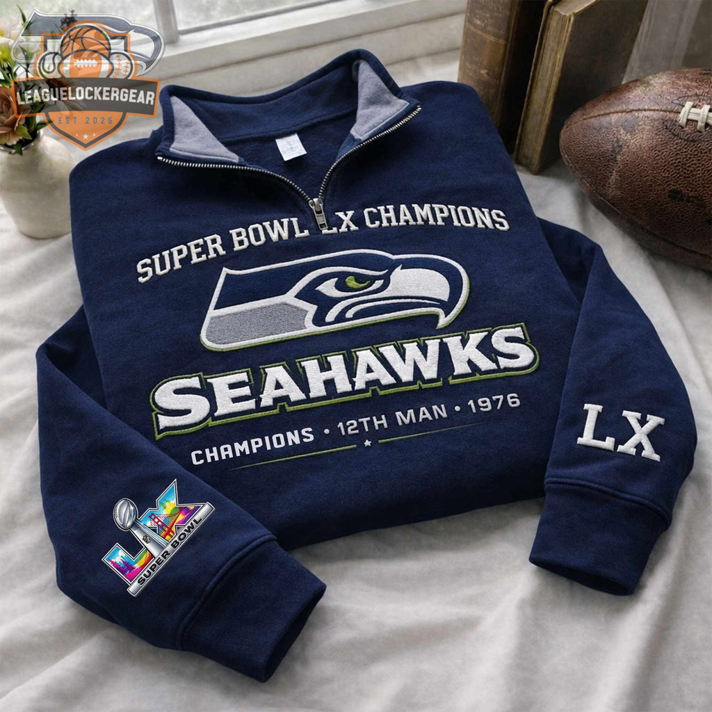 Seattle Seahawks Super Bowl LX Champions Quarter-Zip Sweatshirt - LeagueLockerGear
