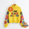 I Am Black History Floral Embroidered Turtleneck Sweater - LeagueLockerGear
