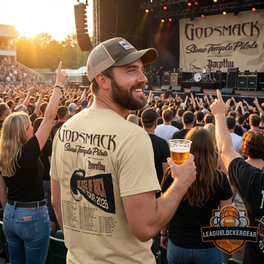 Godsmack Stone Temple Pilots The Rise of Rock World Tour 2026 Signatures T-Shirt - LeagueLockerGear