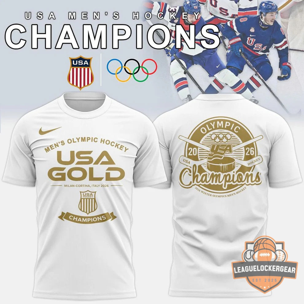 USA Men's Hockey 2026 Milan-Cortina Winter Olympics Gold Champions T-Shirt - LeagueLockerGear