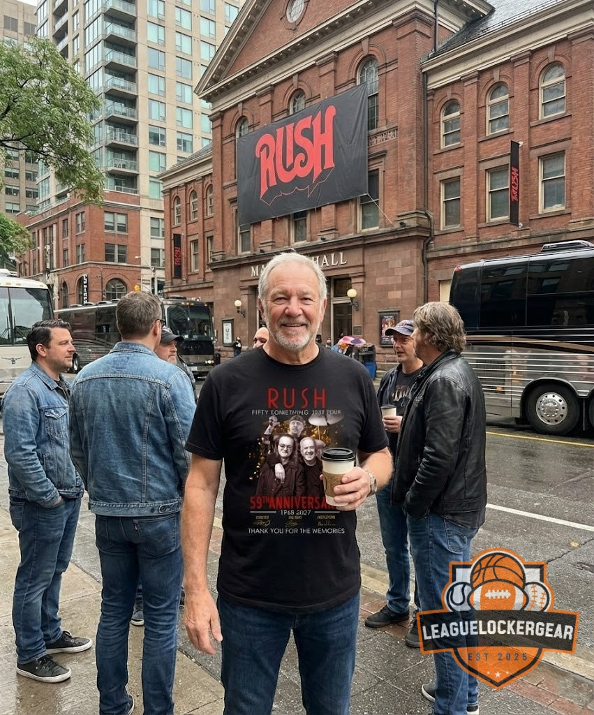 Rush 59th Anniversary 1968-2027 Fifty Something 2027 Tour Signatures T-Shirt - LeagueLockerGear
