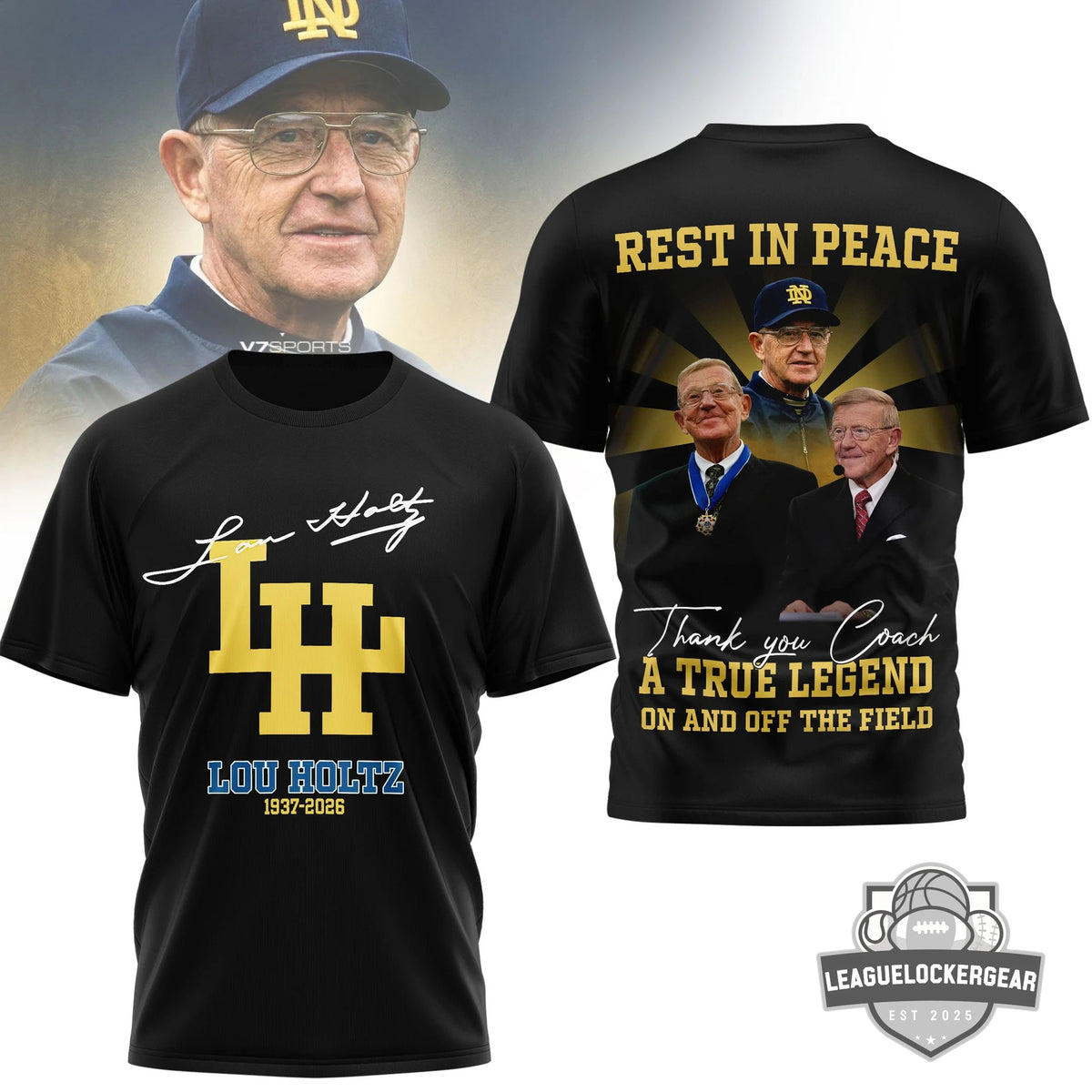 Lou Holtz Rest In Peace True Legend Memorial T-Shirt - LeagueLockerGear
