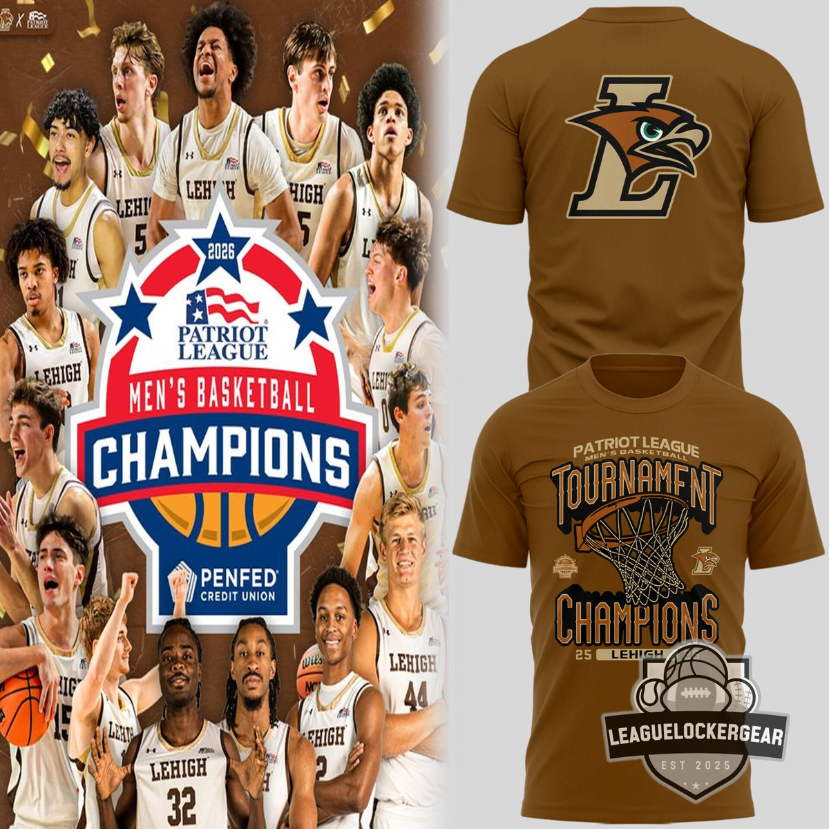 Lehigh Mountain Hawks 2026 Patriot League Men's Basketball Champions T-Shirt - LeagueLockerGear