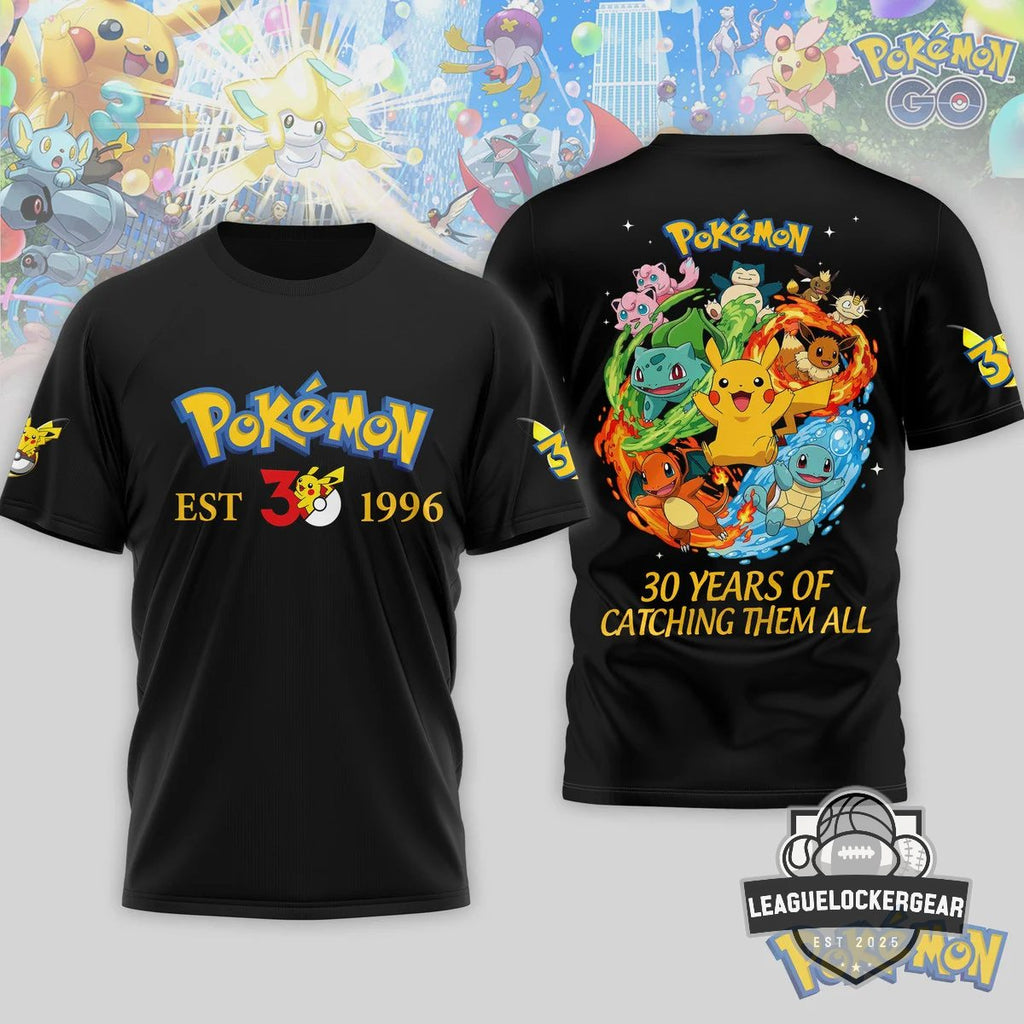 Pokémon 30th Anniversary 30 Years Of Catching Them All T-Shirt - LeagueLockerGear
