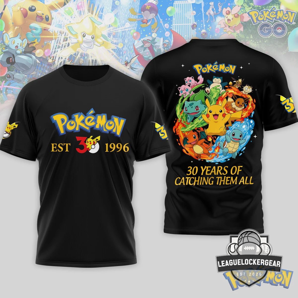 Pokémon 30th Anniversary 30 Years Of Catching Them All T-Shirt - LeagueLockerGear